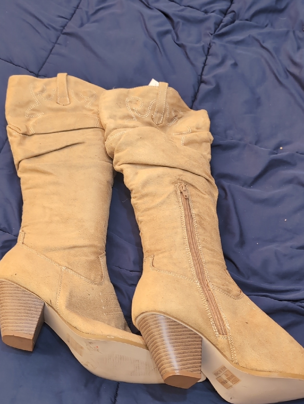 Topia Tan Suede Mid-Calf Slouchy Heeled Boots
